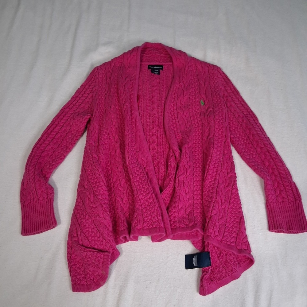 Ralph Lauren Hot Pink Cable-Knit Open Cardigan
